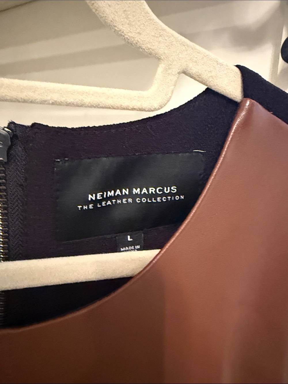 Neiman Marcus Two-Tone Brown and Black Short Sleeve 💯 genuine Leather Top front - Picture 2 of 3